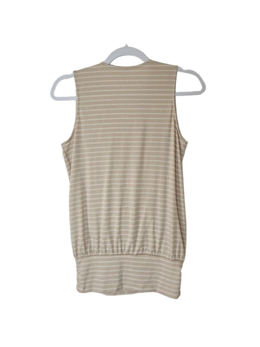 Garnet Hill Banded Surplice Knit Tank Top S Tan White Striped Wrap Blouson - Picture 2 of 10
